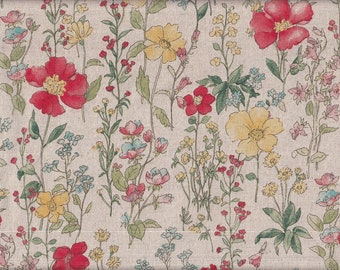 28.00 Eur/meter Japanese wax cloth laminated cotton linen 50 cm x 110 cm flower meadow natural UT552b