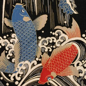Japanese Noren Panel Japanese fabric cotton sold by the meter 48 cm x 110 cm Panel Koi black VP40 image 2