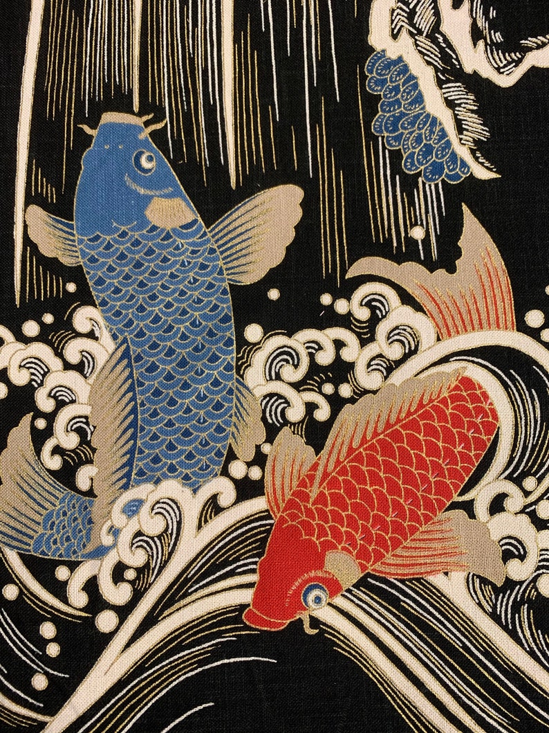 Japanese Noren Panel Japanese fabric cotton sold by the meter 48 cm x 110 cm Panel Koi black VP40 image 2