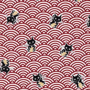 29.90 Eur/Meter Oilcloth laminated Japanese cotton fabric 50 cm x 110 cm Oilcloth Seigaiha cat red UC4231b