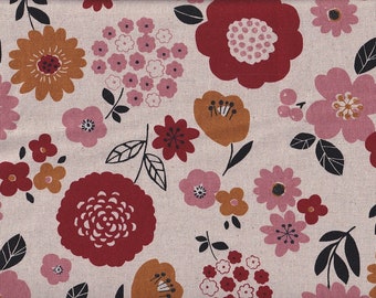 17,90 Eur/mètre Tissus japonais coton lin toile 50 cm x 110 cm Blooming natur T580a