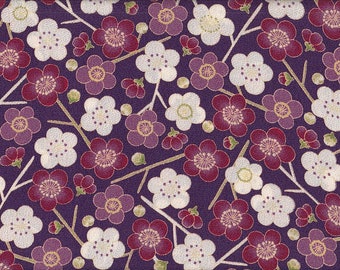 24.90 Eur/mètre Tissus japonais motifs traditionnels polyester mètre crêpe 50 cm x 110 cm Sakura pourpre PE Chirimen B097-NI