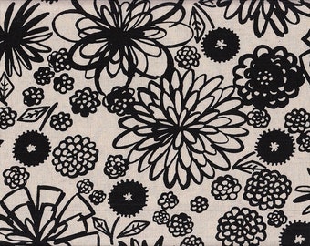 19,90 Eur/m Japanische Stoffe Modern Baumwolle Leinen 50cm x 110cm Dandelion schwarz T0002c