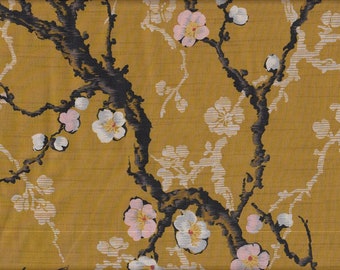 29.00 Eur/meter laminated Japanese cotton fabric Kokka 50 cm x 110 cm wax cloth flower branches yellow UB273d