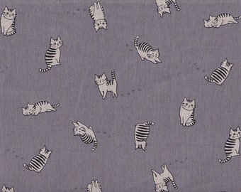 28.00 Eur/m Wachstuch laminierter japanischer Baumwollstoff Cosmo 50cm x 110cm Katze Fabius grau UQ688e