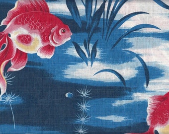 19.90 Eur/mètre Japon tissu coton traditionnel dobby 50 cm x 110 cm poisson rouge grand C3507b bleu