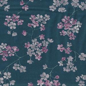 22,90 EUR/metro Tessuti giapponesi tessuto moderno per abiti in cotone e lino con fiori 50 cm x 110 cm Moment - Blossom petrol T599d