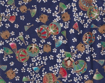 19,90 Eur/Mètre Tissus Japonais Traditionnels Coton au mètre 50 cm x 110 cm Fleurs temari bleu B295d