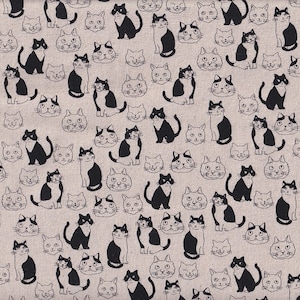 19.90 EUR/meter Japan fabric cotton linen canvas Sevenberry 50 cm x 110 cm cats & cat heads natural