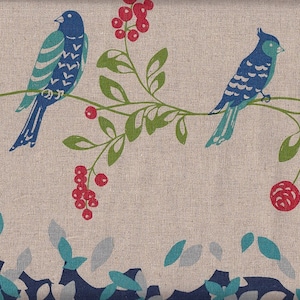 24.90 Eur/meter fabric from Japan cotton linen Kokka 50 cm x 110 cm Echino Birdsong dark blue L355d
