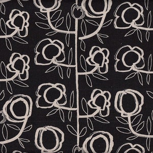 21,90 Eur/Metro Tessuto giapponese moderno cotone lino 50 cm x 110 cm Fiori nero T102f