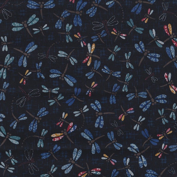 19.90 Eur/meter traditional Japanese fabrics cotton by the meter Sevenberry 50 cm x 110 cm dragonflies kasuri blue D2117a