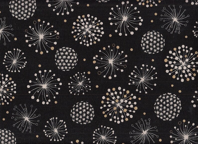 19.90 Eur/Meter Japan Fabric Modern Cotton Linen Canvas Fireworks 50 cm x 110 cm Hanabi black G553e image 1