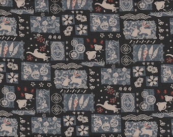 22.90 Eur/Meter Japanese fabric traditional cotton owl rabbit bird cat Sakura Ume 50 cm x 110 cm Japanese Pattern Mix navy C4265a