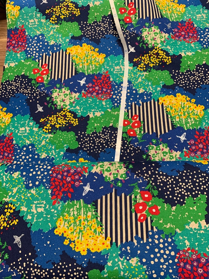 25,90 Eur/Meter Kokka Echino Fabric from Japan Cotton Linen Canvas Kokka 50 cm x 110 cm Echino Garden blue L412b image 2
