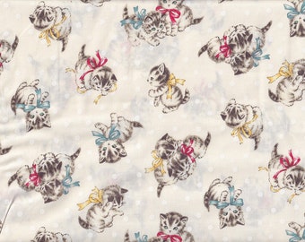 28.00 Eur/meter wax cloth laminated Japanese cotton fabric 50 cm x 110 cm Little Kittens cream UQ693a
