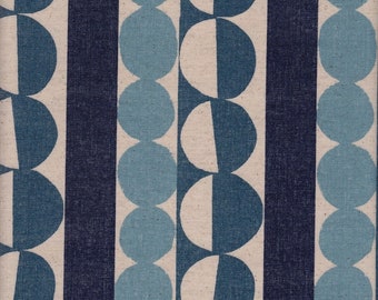 29.00 Eur/meter oilcloth laminated Japanese cotton fabric 50 cm x 110 cm Circles & Stripes blue UG4048b