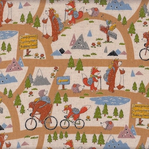 28.00 Eur/Meter wax cloth laminated Japanese cotton fabric 50 cm x 110 cm forest camp map UR1210a image 1