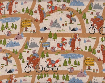28.00 Eur/Meter wax cloth laminated Japanese cotton fabric 50 cm x 110 cm forest camp map UR1210a