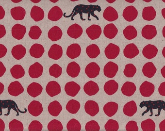 25,90 Eur/Mètre Kokka Echino Etsuko Furuya Tissu de Japon Coton Lin Toile 50 cm x 110 cm Echino Panther rouge L402f