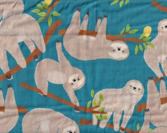 19,90 Eur/Meter Japanese fabrics Children's fabric Cotton by the meter Kokka 50 cm x 110 cm Big Animal - sloth blue double gauze R1313c