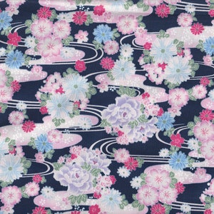 22.90 Eur/meter Japanese fabrics traditional motifs cotton sold by the meter crepe 50 cm x 110 cm Hana to nami blue B339d