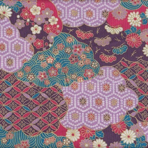 22.90 Eur/meter Japan fabric traditional cotton 50 cm x 110 cm Matsu Kiku purple B199b