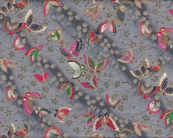 19,90 Eur/m Japan Stoff traditionell Baumwolle 50cm x 110cm Sakura & Schmetterling grau B235c