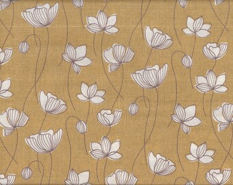 28.00 Eur/mètre Toile de cire Japon tissu de coton straté 50 cm x 110 cm fleurs jaune UT0158a