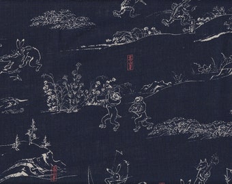 19,90 EUR/mètre Japon tissu coton Cosmo personnage animal Chōjū-jinbutsu-giga 50 cm x 110 cm Choju-giga indigo C4261d