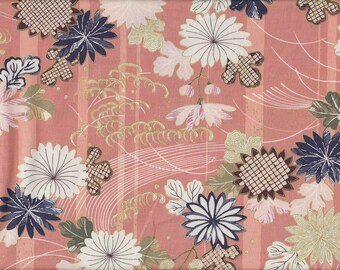 20,90 Eur/m Japan Stoff traditionelle japanische Motive Baumwolle Quilt Gate 50cm x 110cm Hana to nami apricot B385a