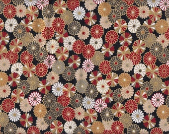 22.90 Eur/Meter Japanese fabric traditional cotton 50 cm x 110 cm chrysanthemums small black B234b