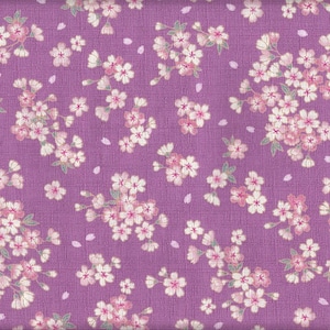 22.90 Eur/meter fabric from Japan traditional cotton dobby 50 cm x 110 cm cherry blossoms lilac B189b