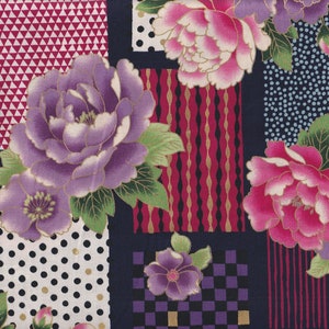 22.90 Eur/meter Japanese fabrics traditional cotton sold by the meter Quilt Gate 50 cm x 110 cm Modern - Kiku Patch blue B340d