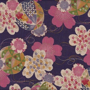 22.90 Eur/meter Japan fabric traditional cotton 50 cm x 110 cm Temari sakura purple AB221b