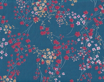 21.90 EUR/meter Japanese fabrics modern cotton viscose lawn sold by the meter 50 cm x 110 cm Wildflower blue T0609c