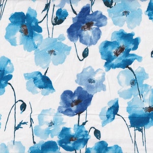 19.90 Eur/meter Japanese Fabrics Cotton Lawn Kokka 50cm x 110cm Watercolor Poppy blue T0607b
