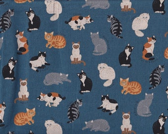 22,90 Eur/m Japan Stoff Baumwolle Leinen Canvas Cosmo 50cm x 110cm verschiedene Katzen Fellfarben dunkelblau Q710e