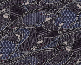 22.90 Eur/Meter Japanese fabric traditional cotton 50 cm x 110 cm rabbit waves purple C4212c