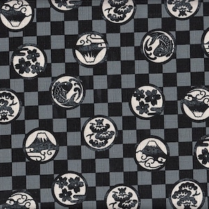 22.90 Eur/meter Japan fabric traditional cotton dobby sold by the meter 50 cm x 110 cm Ichimatsu & Japanese motifs grey D1333e