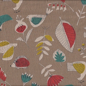 22.90 Eur/meter fabric from Japan cotton linen sold by the meter 50 cm x 110 cm flowers & birds brown T106a