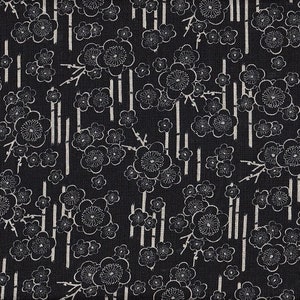 22.90 Eur/Meter Japanese fabric traditional cotton 50 cm x 110 cm Ume & bamboo black E1100e