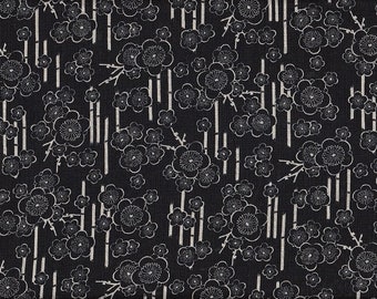 22.90 Eur/Meter Japanese fabric traditional cotton 50 cm x 110 cm Ume & bamboo black E1100e