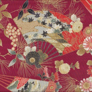20.90 Eur/meter Japan fabric traditional Japanese motifs cotton 50 cm x 110 cm Hana sensu red B380b