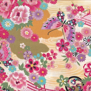 22.90 Eur/meter traditional Japanese fabrics cotton sold by the meter 50 cm x 110 cm Hana to chou yellow B304b