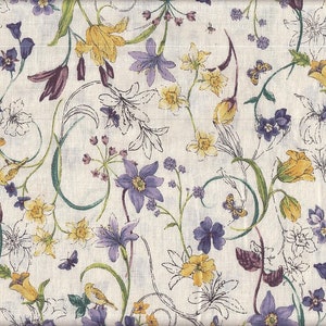 21.90 Eur/Meter fabric from Japan cotton linen 50 cm x 110 cm wildflowers yellow T0088a