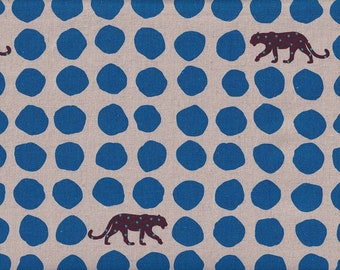 25,90 Eur/Mètre Kokka Echino Etsuko Furuya Tissu de Japon Coton Lin Toile 50 cm x 110 cm Echino Panther bleu L402c