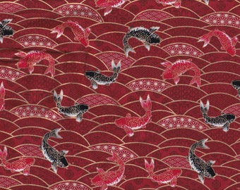 19,90 Eur/Mètre Tissus traditionnels japonais Coton au mètre 50 cm x 110 cm Wagara Koi rouge C3525a