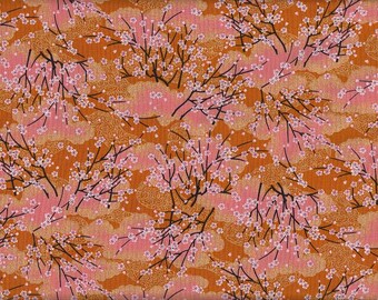 29.90 Eur/Meter Oilcloth laminated Japanese cotton fabric 50 cm x 110 cm Oilcloth cherry tree orange UB060c