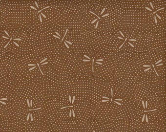 29.90 Eur/Meter oilcloth laminated Japanese cotton fabric 50 cm x 110 cm dragonflies mustard yellow UD2101d